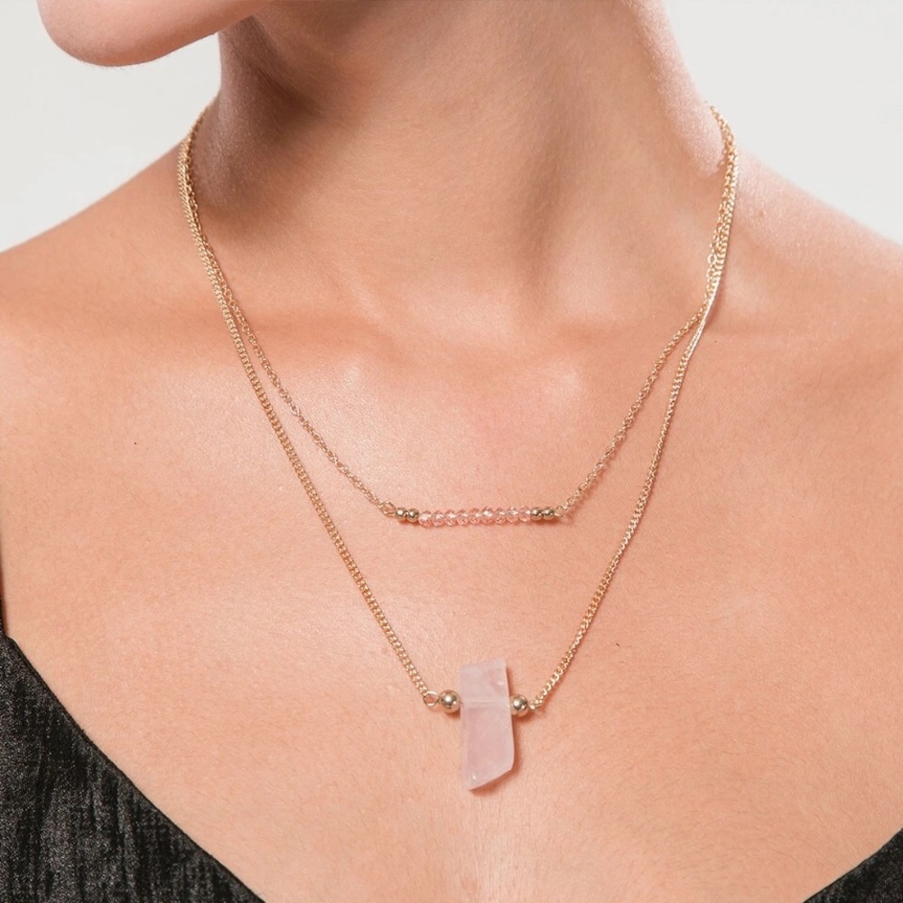 Vintage 2 Layer Gold Chain Natural Stone Necklace